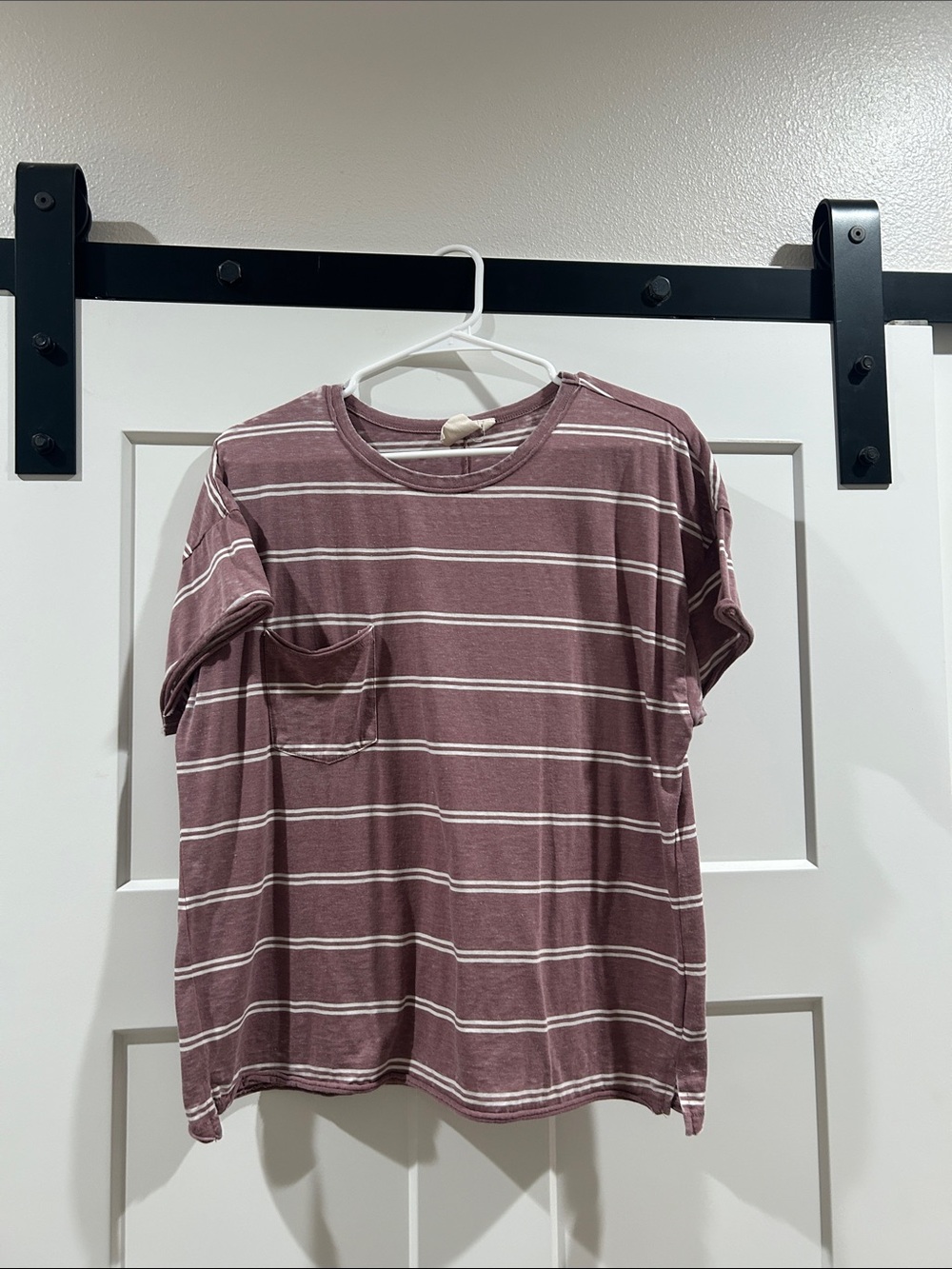 White Crow Mauve Striped Short Sleeve Tee